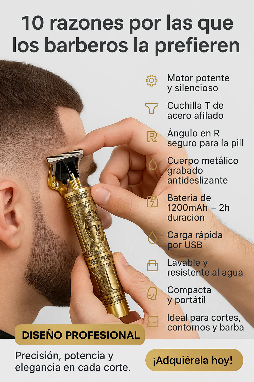 Máquina para cabello y barba Dragón Buda completa con peines