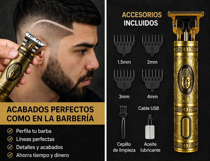 Máquina para cabello y barba Dragón Buda completa con peines